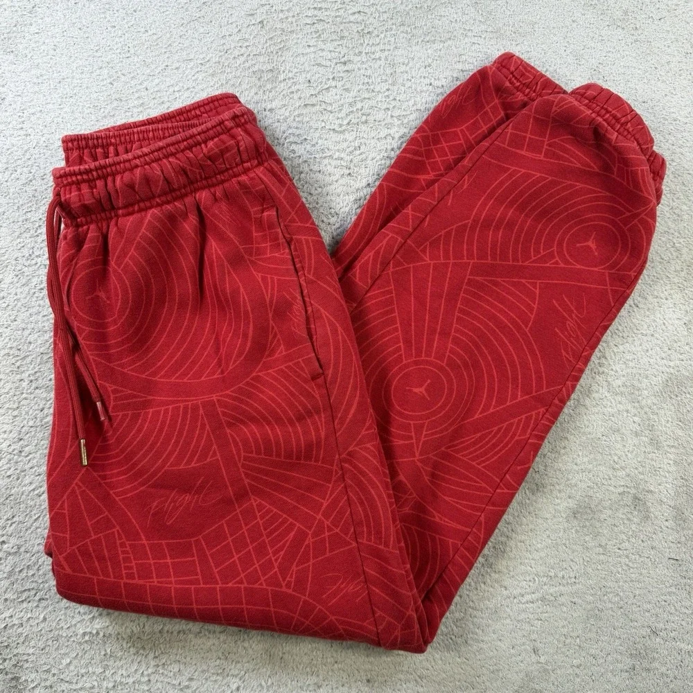 Air Jordan Joggers Mens Small Red Fleece Drawstring Gym Geometric Sweatpants